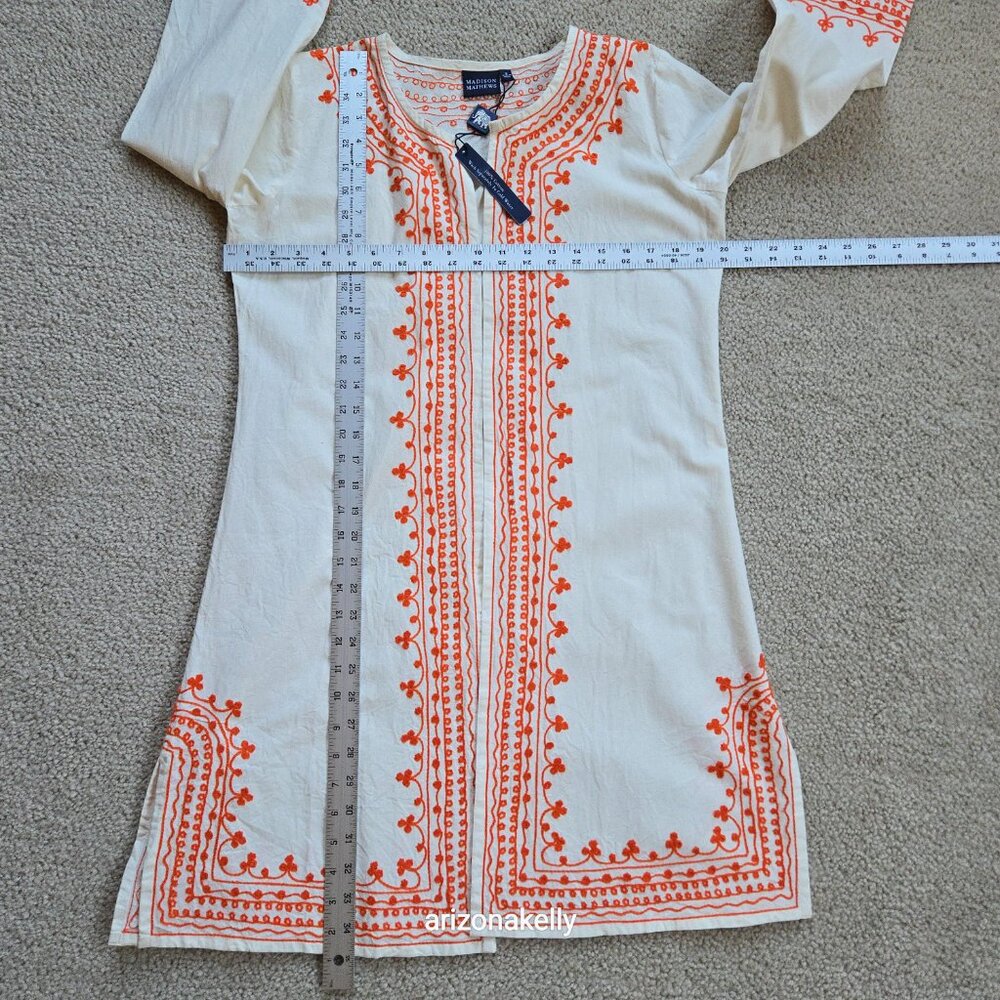 NWT Madison Mathews Embroidered Cotton Tunic Coverup Top - Picture 3 of 7
